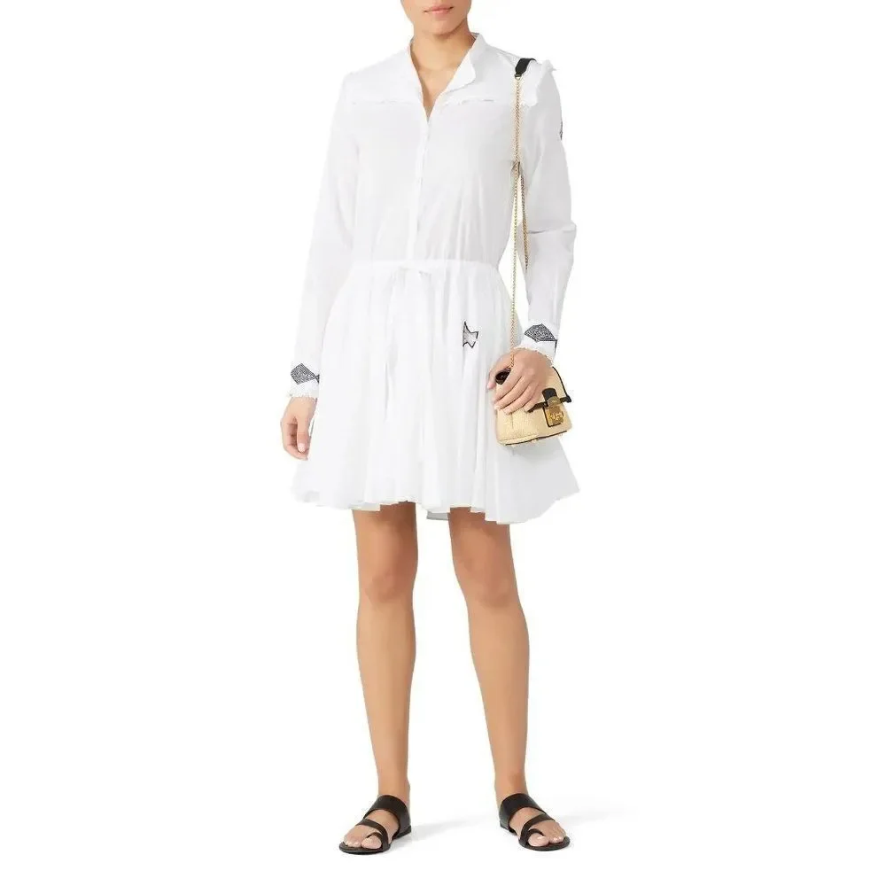 Zadig & Voltaire White Ranil Embroidered Cotton Mini Dress Size S